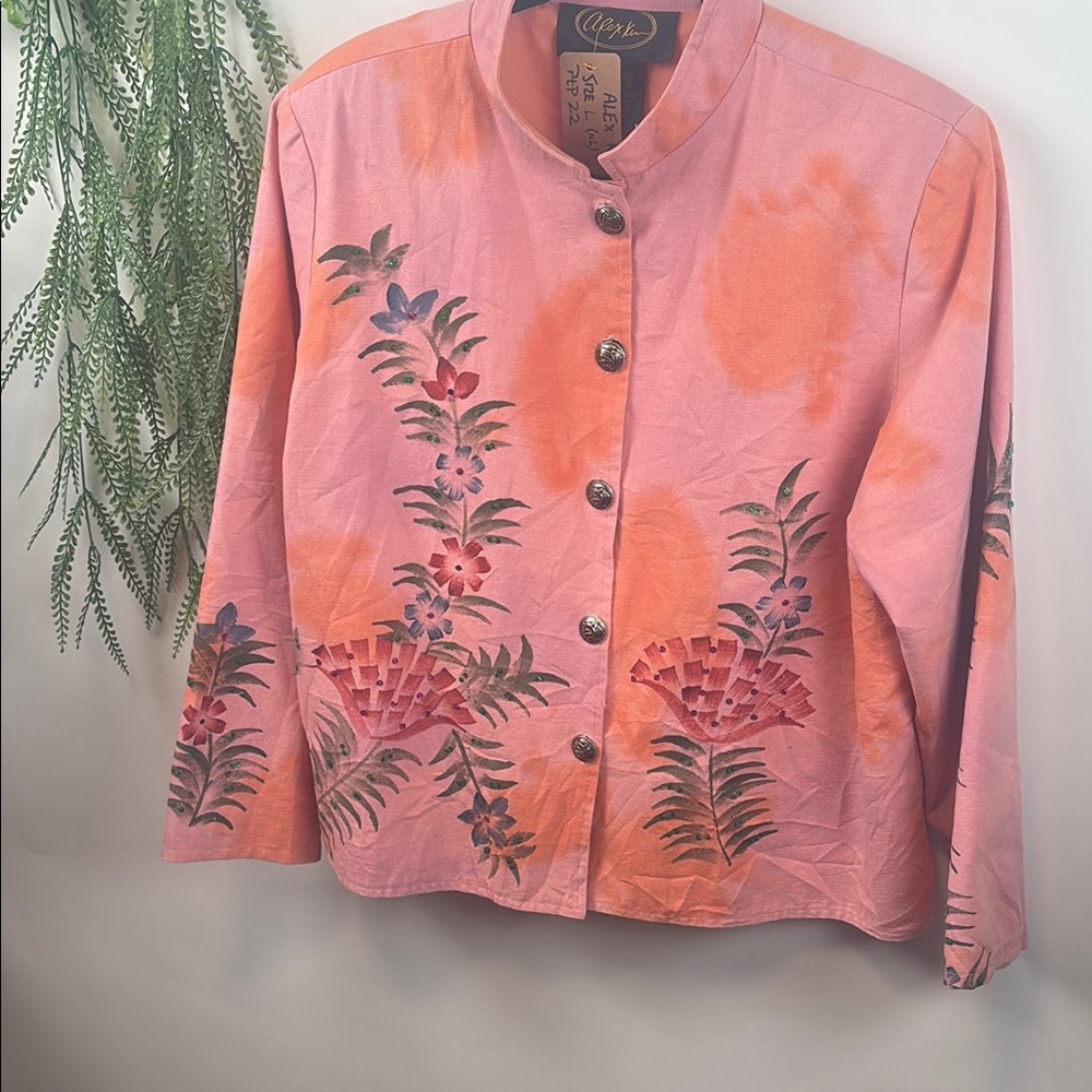 Salmon Pink Blazer with Botanical Design and Textured Fabric. ( ref T 443)